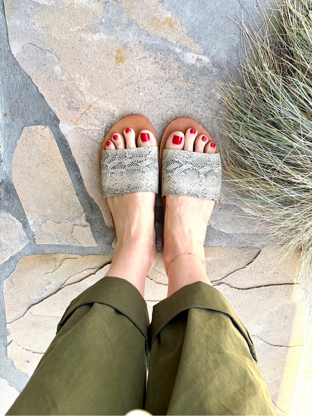 Beek mockingbird animal print snakeskin leather slide sandals arch support